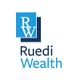 Blue overlapping rectangles with "RW" and "Ruedi Wealth" text.