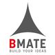 Logo BMATE con una forma triangolare grigia e testo "BUILD YOUR IDEAS" sotto.