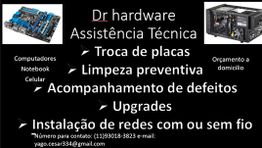 Folheto de serviços de assistência técnica de hardware, incluindo limpeza e upgrades.