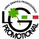 Logo con trifoglio verde, bandiera italiana e testo: Linea Grafica Promozionale, LG Promotional.