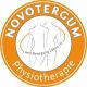 Orange-weiße Novotergum Physiotherapie Logo mit Zeichnung von zwei Rückenfiguren.