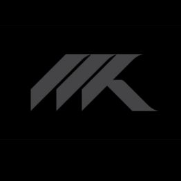 Geometric, angular letter "MK" logo in dark gray on a black background.