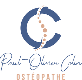 Logo avec initiales "P" et "C", colonne vertébrale stylisée, texte "Paul-Olivier Colin Ostéopathe".
