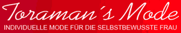 Roter Banner mit der Aufschrift "Toraman's Mode – Individuelle Mode für die selbstbewusste Frau".