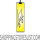 Yellow tag with shopping cart icon, text reads "SHOPPINGSTORESLIST.COM" below.
