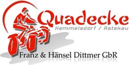 Logo mit rotem Quad-Fahrer und Text "Quadecke, Hemmelsdorf/Ratekau, Franz & Hänsel Dittmer GbR".