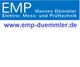 Blaues Logo von EMP mit Text: Elektro-, Mess- und Prüftechnik. Website: www.emp-duemmler.de.