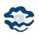Blaues Symbol mit stilisierten Wellen und Kreis in der Mitte.