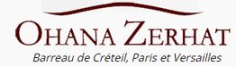 Texte : Ohana Zerhat, Barreau de Créteil, Paris et Versailles, en brun sur fond clair.