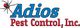 Logo with text "Adios Pest Control, Inc." and a spider graphic.