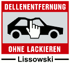 Logo für Dellenentfernung ohne Lackieren, mit einer Hand auf einem Auto, Text: "Lissowski".