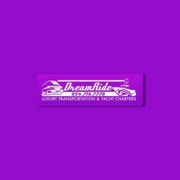 DreamRide logo: Luxury transportation and yacht charters on purple background.