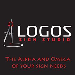 Logo: "LOGOS Sign Studio" with text "The Alpha and Omega of your sign needs" below.