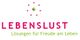 Textlogo: "LEBENSLUST" mit dem Untertitel "Lösungen für Freude am Leben". Punkte umgeben einen Kreis.