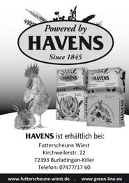 HAVENS Tierfutterplakate mit Hühnern und Packungen, erhältlich bei Futterscheune Wiest.