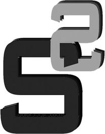 Letra escultural "S" negra con otro diseño de "S" gris en la parte superior.