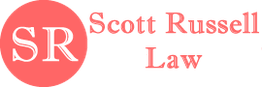 Logo with "SR" circle and "Scott Russell Law" text in coral color.
