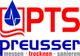 Logo von PTS Preusser mit einem Tropfen, Text: "messen · trocknen · sanieren".