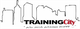 Silhouette einer Stadt mit dem Text "TRAININGCity - wo sich Wissen trifft".