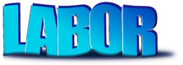 Scritta "LABOR" in grandi lettere blu con sfumatura, in uno stile audace e tridimensionale.