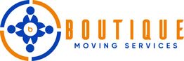 Logo of Boutique Moving Services with a blue and orange circular emblem on the left.