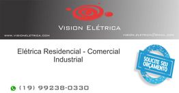Cartão da Vision Elétrica com serviços e contato de telefone e e-mail.
