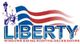 Liberty Inc. logo with a waving flag and Statue of Liberty. Text: Windows, Siding, Roofing, Decks, Doors.