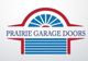 Logo with stylized garage door and text: "PRARIE GARAGE DOORS" in red, blue, and white.