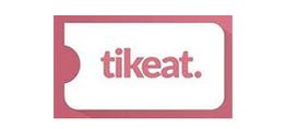 Logotipo de Tikeat en fondo blanco con borde rosa.