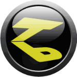 Schwarzer Button mit gelbem Logo, das wie die Buchstaben "Z" und "B" aussieht.