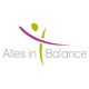 Logo mit dem Text "Alles in Balance" und abstrakter Figur in Lila und Grün.