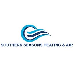 Logo of Southern Seasons Heating & Air with a blue wave design above the text.