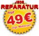 Angebot: Jede Reparatur nur 49€, zzgl. Material. Text in roter und gelber Schrift auf Stern.
