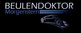Logo mit Schriftzug „BEULENDOKTOR Morgenstern“ und stilisiertem Auto auf schwarzem Hintergrund.