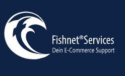 Logo von Fishnet Services, blaues Design mit Schriftzug "Dein E-Commerce Support".