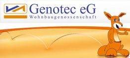 Logo der Genotec eG mit einem Känguru und dem Text "Wohnbaugenossenschaft".