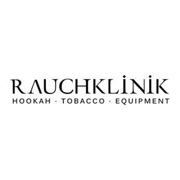 Logo mit Text "RAUCHKLINIK, Hookah, Tobacco, Equipment" in schwarzer Schrift auf weißem Hintergrund.