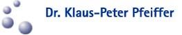 Text: "Dr. Klaus-Peter Pfeiffer" mit blauen Blasen als Design-Elemente links.