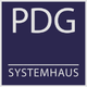 Blaues Logo mit weißem Text: "PDG" oben und "Systemhaus" unten, getrennt durch eine Linie.