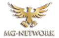 Logo mit einem goldenen Adler über dem Text "MG-Network".