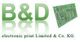 Logo von B&D electronic print Limited & Co. KG mit Leiterplatte im Hintergrund.
