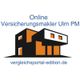 Logo mit modernem Haus, Text: "Online Versicherungsmakler Ulm PM", URL: "vergleichsportal-edition.de".