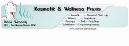 Banner einer Kosmetik- und Wellnesspraxis mit Dienstleistungen wie Make-up und Massagen.