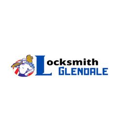 Logo of Locksmith Glendale with a muscular figure holding a key on the left.
