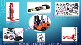 Montacargas y refacciones; imagen incluye repuestos, máquinas y número de teléfono.