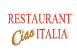 Schriftzug: "Restaurant Ciao Italia" auf weißem Hintergrund.