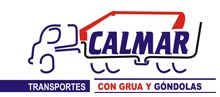 Logotipo de Transportes Calmar con un camión y texto: "Con grúa y góndolas".