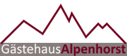 Logo mit stilisiertem Berg und Text „Gästehaus Alpenhorst“.