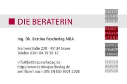 Visitenkarte von "Die Beraterin" mit Kontaktinformationen und Zertifikatsangabe.