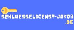 Gelbes Schlüssel-Icon links neben "schluesseldienst-jakob.de" auf blauem Hintergrund.